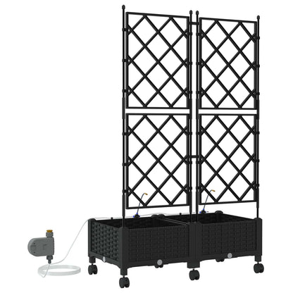 vidaXL Garden Planter with Irrigation&Wheels 2 pcs Black PP