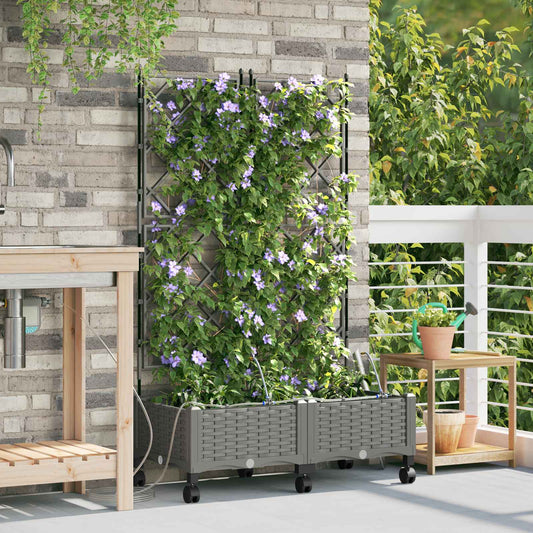 vidaXL Garden Planter with Irrigation&Wheels 2 pcs Light Grey PP