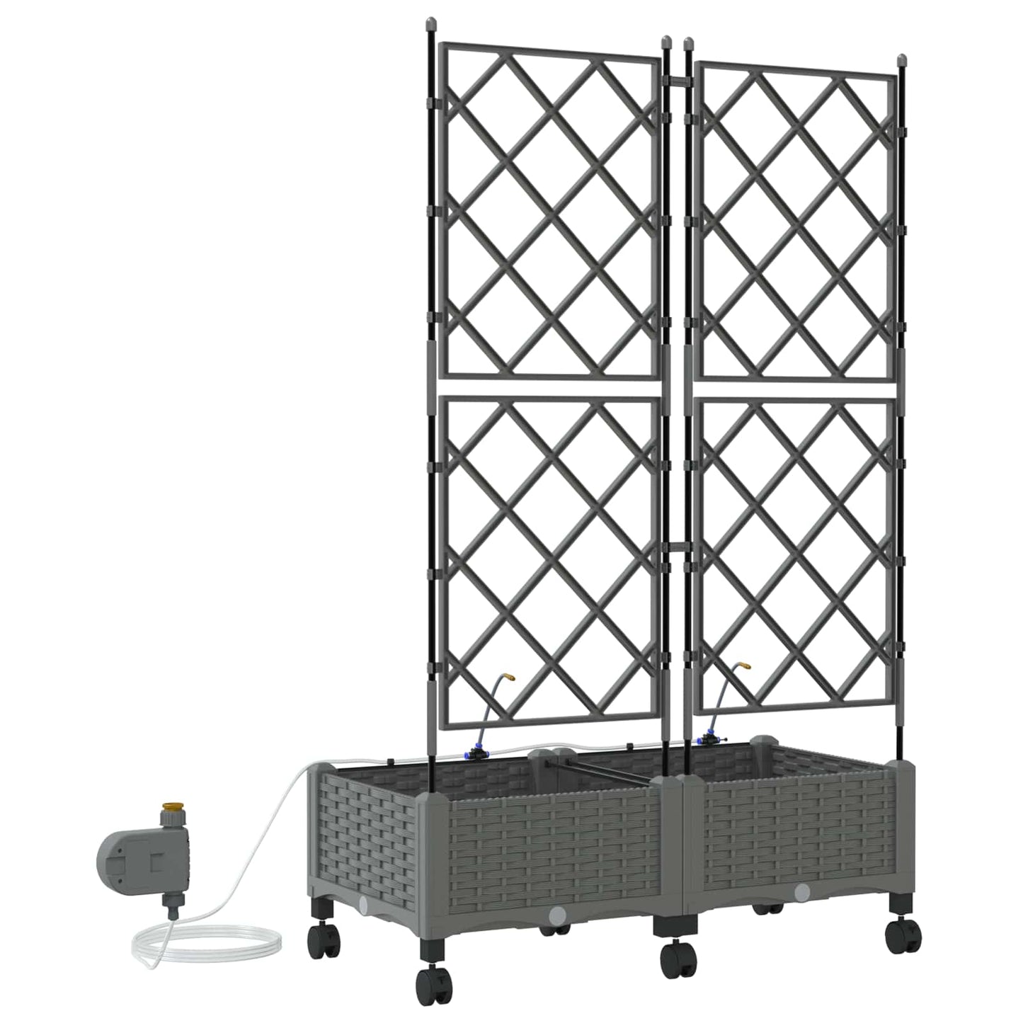 vidaXL Garden Planter with Irrigation&Wheels 2 pcs Light Grey PP