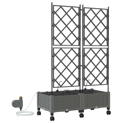 vidaXL Garden Planter with Irrigation&Wheels 2 pcs Light Grey PP