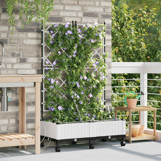vidaXL Garden Planter with Irrigation&Wheels 2 pcs White PP