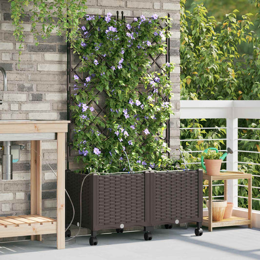 vidaXL Garden Planter with Irrigation&Wheels 2 pcs Brown PP