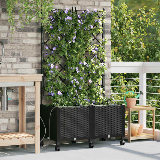 vidaXL Garden Planter with Irrigation&Wheels 2 pcs Black PP
