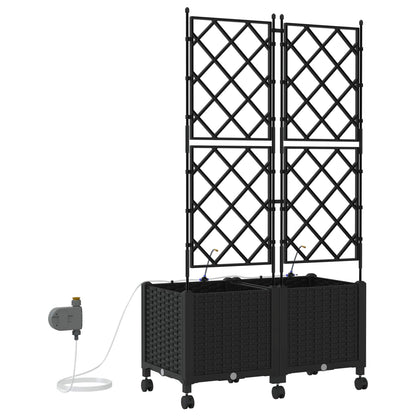 vidaXL Garden Planter with Irrigation&Wheels 2 pcs Black PP