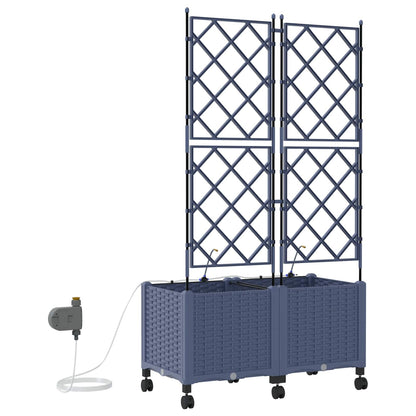 vidaXL Garden Planter with Irrigation&Wheels 2 pcs Grey PP