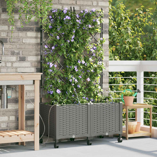 vidaXL Garden Planter with Irrigation&Wheels 2 pcs Light Grey PP