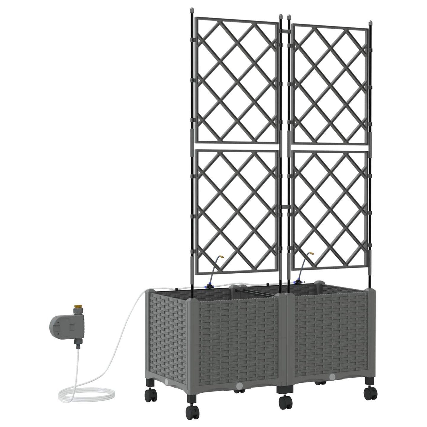 vidaXL Garden Planter with Irrigation&Wheels 2 pcs Light Grey PP