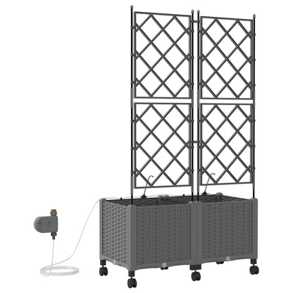 vidaXL Garden Planter with Irrigation&Wheels 2 pcs Light Grey PP