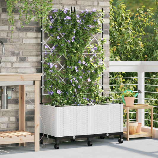 vidaXL Garden Planter with Irrigation&Wheels 2 pcs White PP