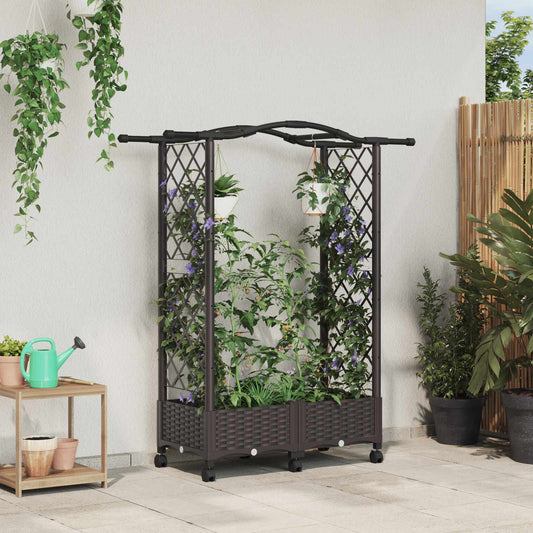 vidaXL Raised Bed with Trellis and Roof Brown 124 x 40 x 129 cm PP