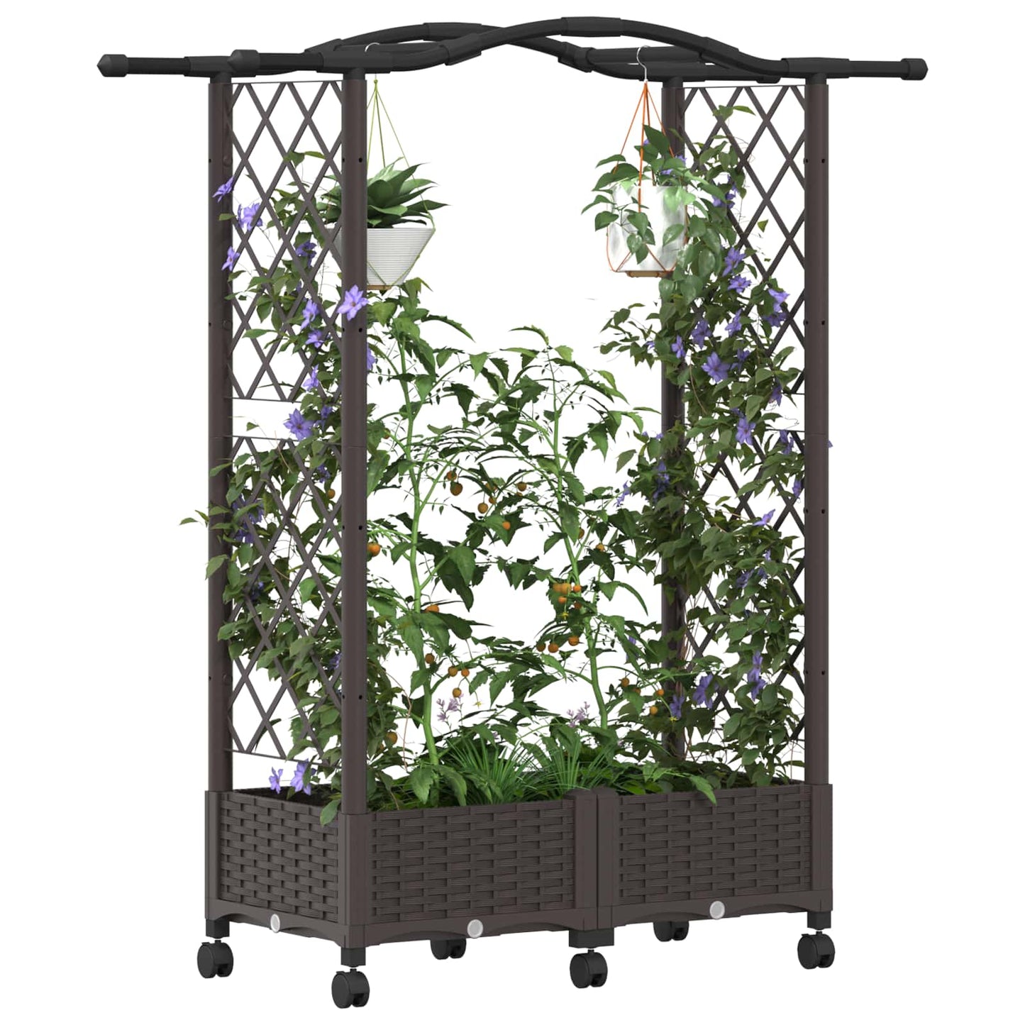 vidaXL Raised Bed with Trellis and Roof Brown 124 x 40 x 129 cm PP