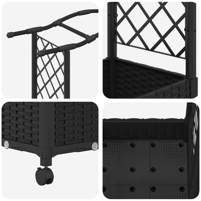 vidaXL Raised Bed with Trellis and Roof Black 124 x 40 x 129 cm PP