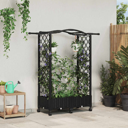 vidaXL Raised Bed with Trellis and Roof Black 124 x 40 x 129 cm PP