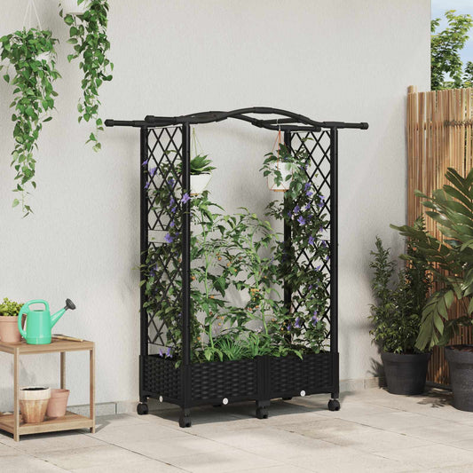 vidaXL Raised Bed with Trellis and Roof Black 124 x 40 x 129 cm PP