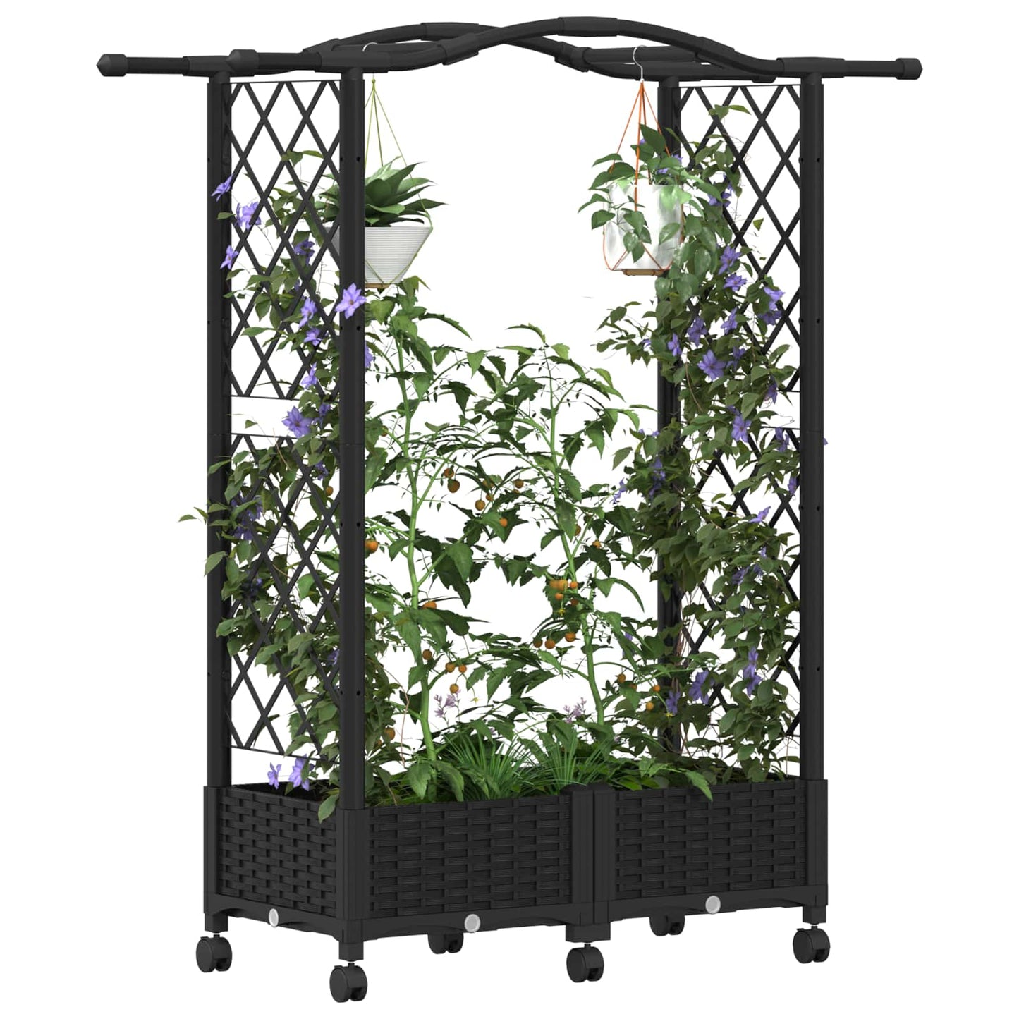vidaXL Raised Bed with Trellis and Roof Black 124 x 40 x 129 cm PP