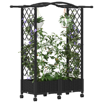 vidaXL Raised Bed with Trellis and Roof Black 124 x 40 x 129 cm PP
