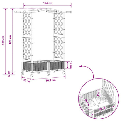 vidaXL Raised Bed with Trellis and Roof Black 124 x 40 x 129 cm PP