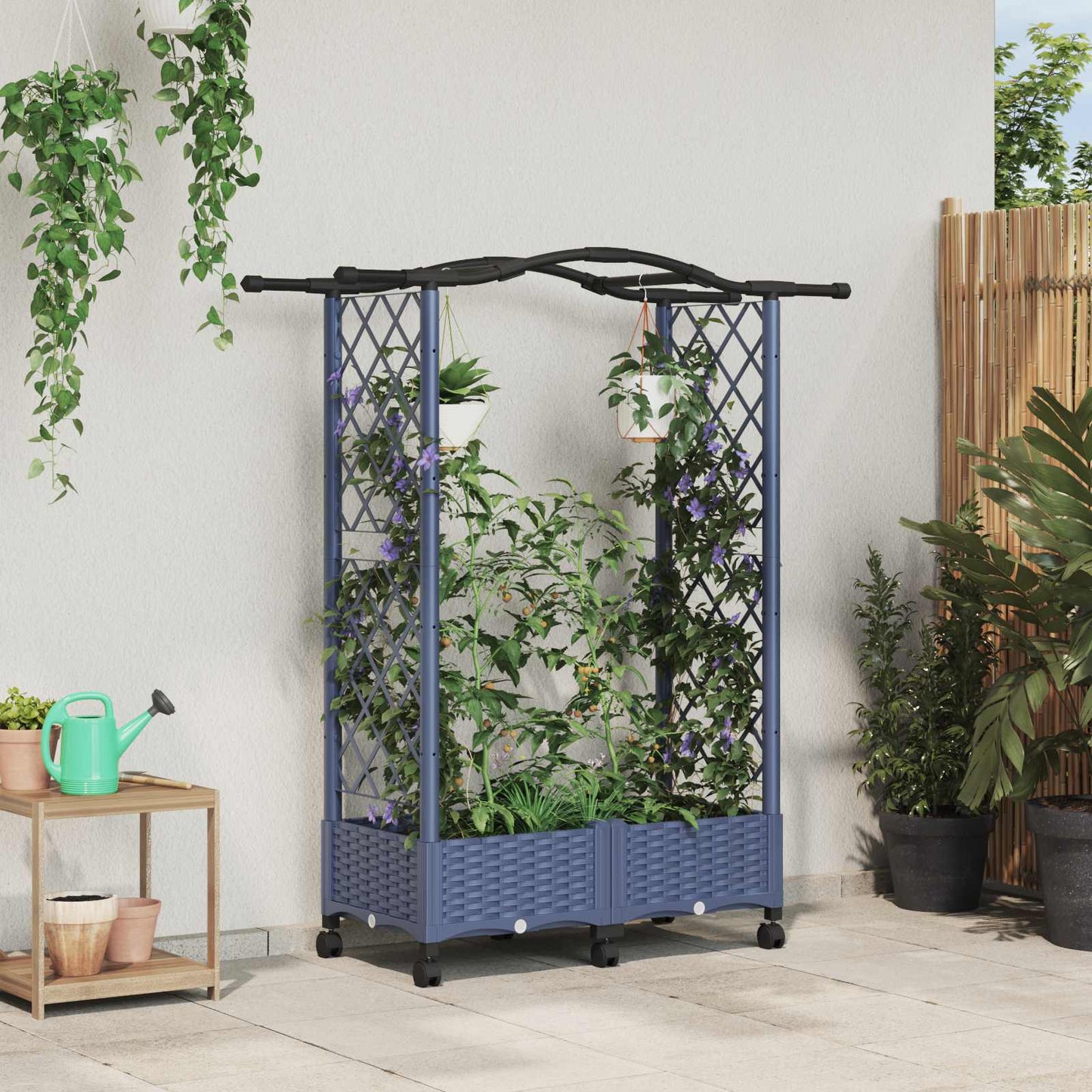 vidaXL Raised Bed with Trellis and Roof Grey 124 x 40 x 129 cm PP