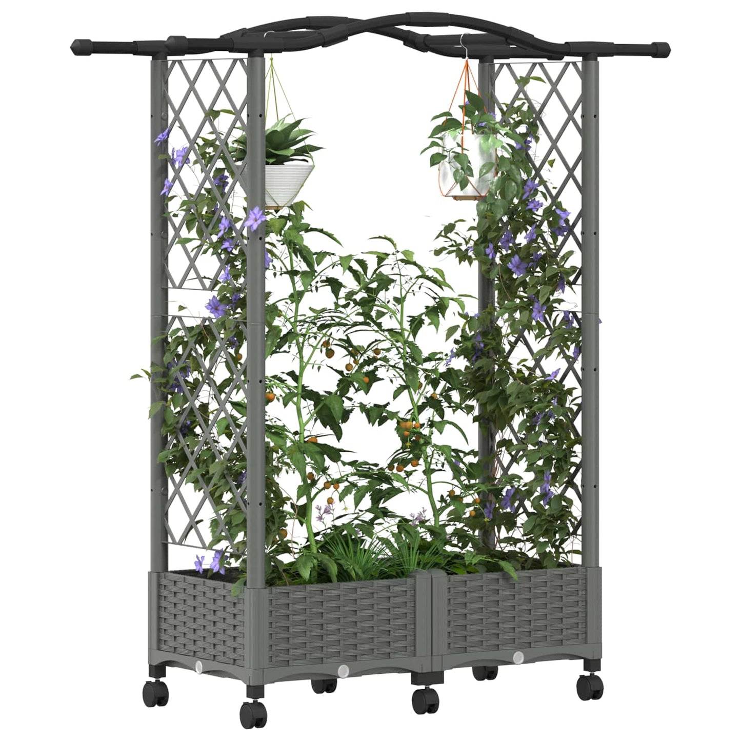 vidaXL Raised Bed with Trellis and Roof Light Grey 124 x 40 x 129 cm