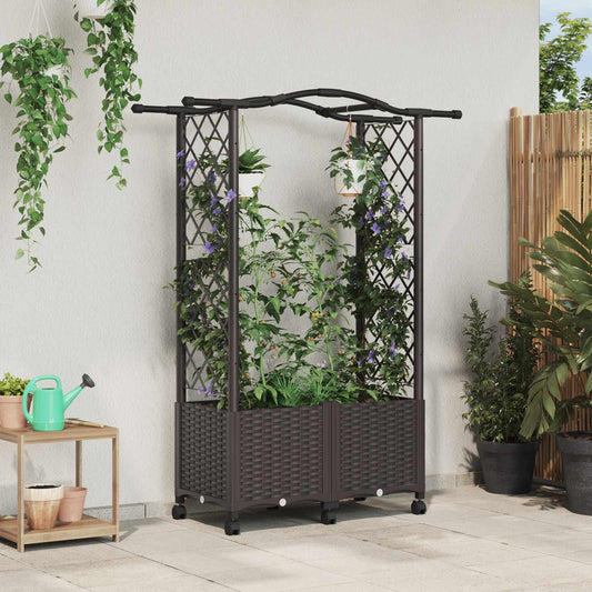 vidaXL Raised Bed with Trellis and Roof Brown 125 x 40 x 144 cm PP