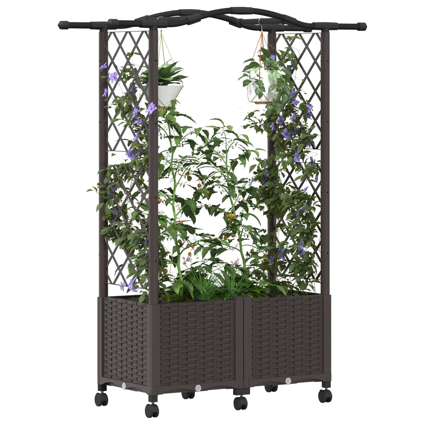 vidaXL Raised Bed with Trellis and Roof Brown 125 x 40 x 144 cm PP