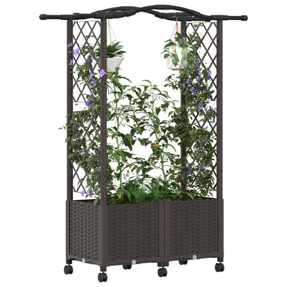 vidaXL Raised Bed with Trellis and Roof Brown 125 x 40 x 144 cm PP