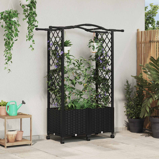 vidaXL Raised Bed with Trellis and Roof Black 125 x 40 x 144 cm PP