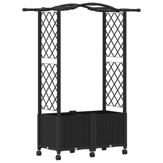vidaXL Raised Bed with Trellis and Roof Black 125 x 40 x 144 cm PP