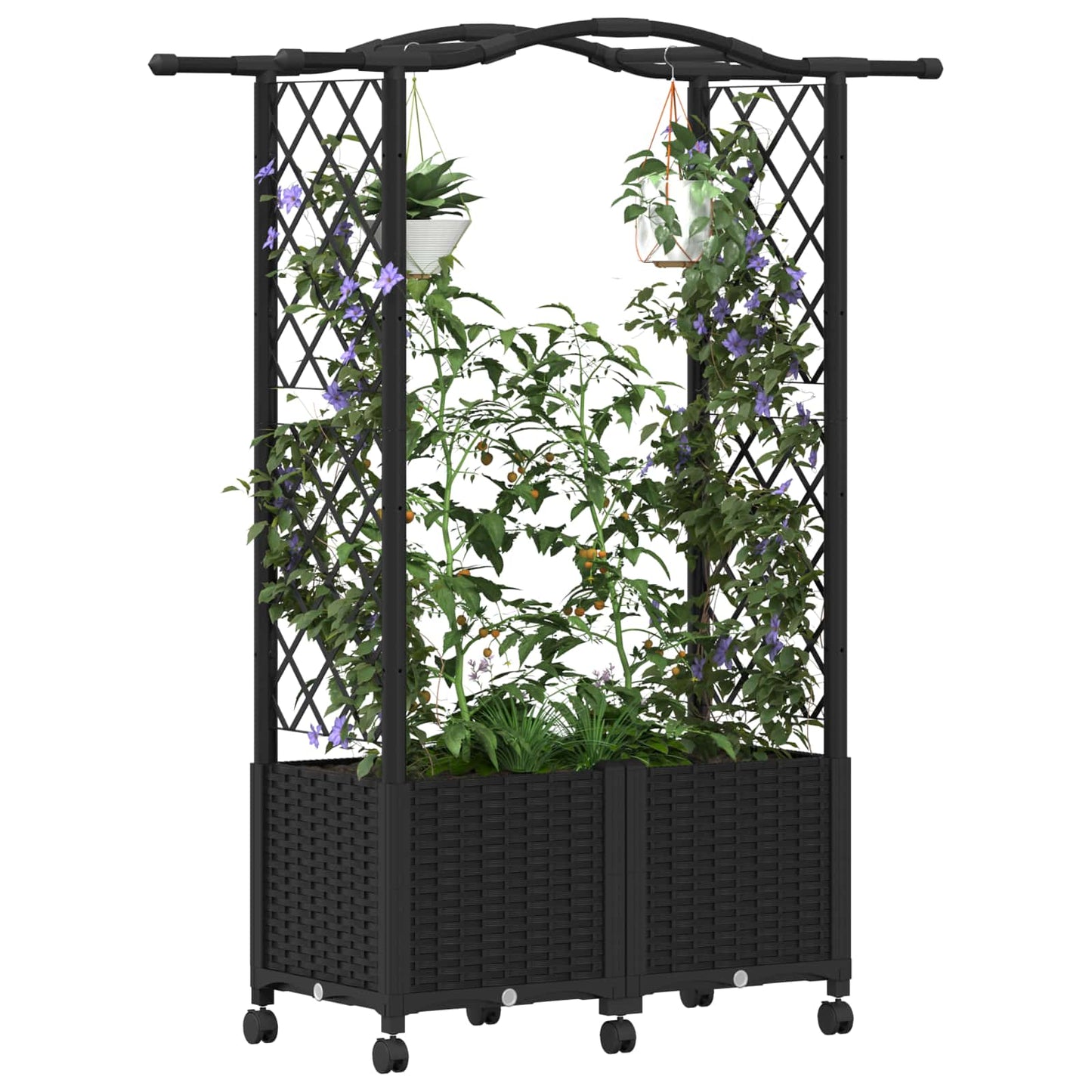 vidaXL Raised Bed with Trellis and Roof Black 125 x 40 x 144 cm PP