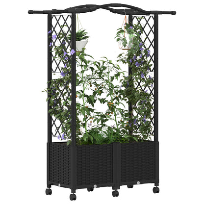 vidaXL Raised Bed with Trellis and Roof Black 125 x 40 x 144 cm PP