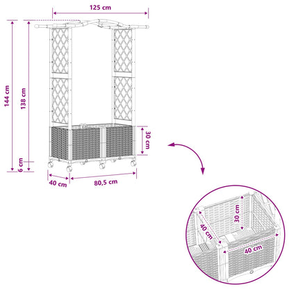 vidaXL Raised Bed with Trellis and Roof Black 125 x 40 x 144 cm PP