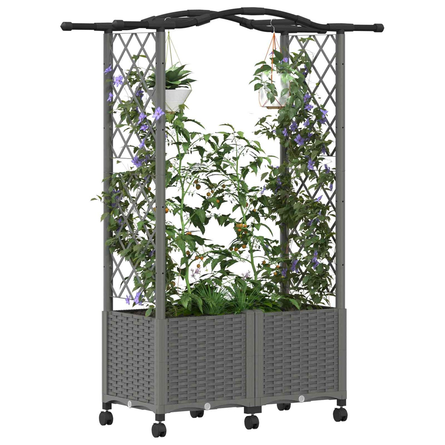 vidaXL Raised Bed with Trellis and Roof Light Grey 125 x 40 x 144 cm