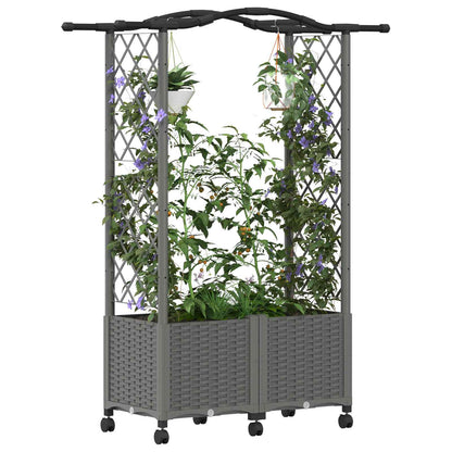 vidaXL Raised Bed with Trellis and Roof Light Grey 125 x 40 x 144 cm
