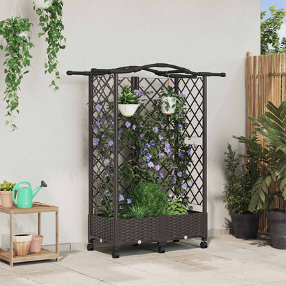 vidaXL Raised Bed with Trellis and Roof Brown 124 x 40 x 129 cm PP