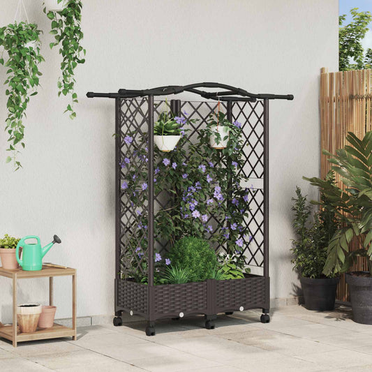 vidaXL Raised Bed with Trellis and Roof Brown 124 x 40 x 129 cm PP