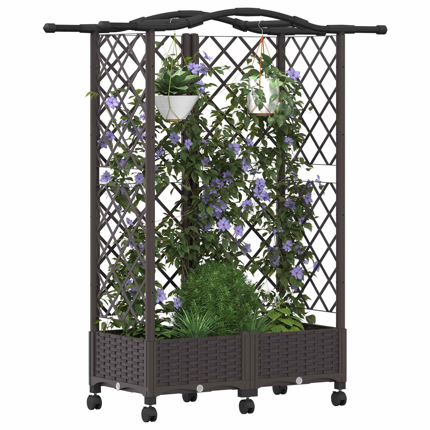 vidaXL Raised Bed with Trellis and Roof Brown 124 x 40 x 129 cm PP