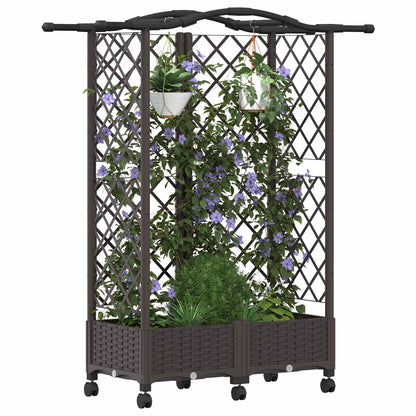 vidaXL Raised Bed with Trellis and Roof Brown 124 x 40 x 129 cm PP