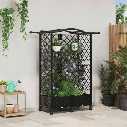 vidaXL Raised Bed with Trellis and Roof Black 124 x 40 x 129 cm PP