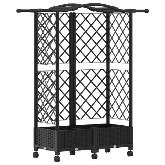vidaXL Raised Bed with Trellis and Roof Black 124 x 40 x 129 cm PP