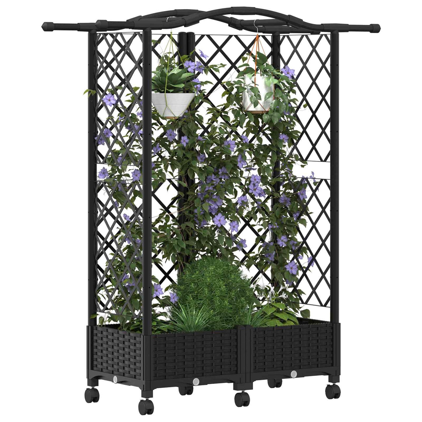 vidaXL Raised Bed with Trellis and Roof Black 124 x 40 x 129 cm PP