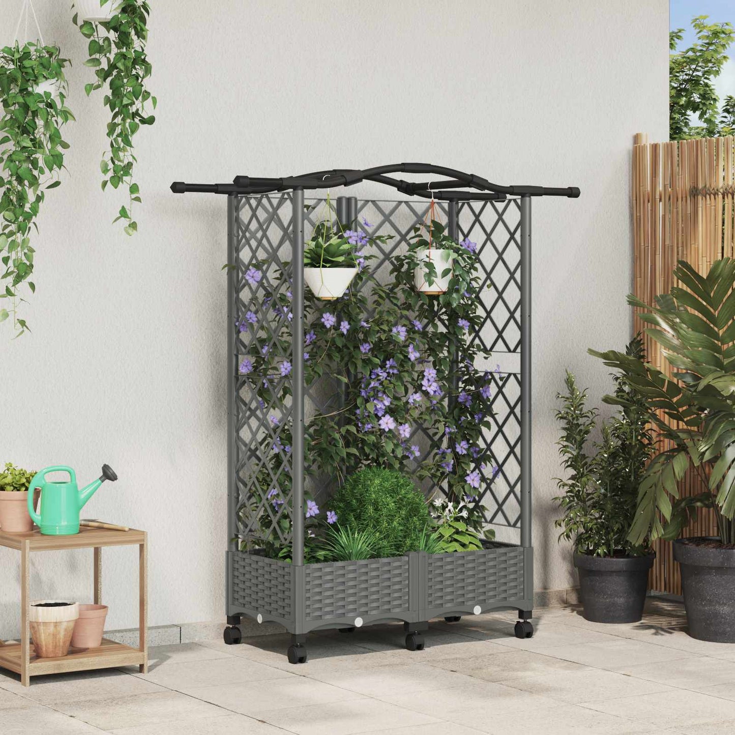 vidaXL Raised Bed with Trellis and Roof Light Grey 124 x 40 x 129 cm