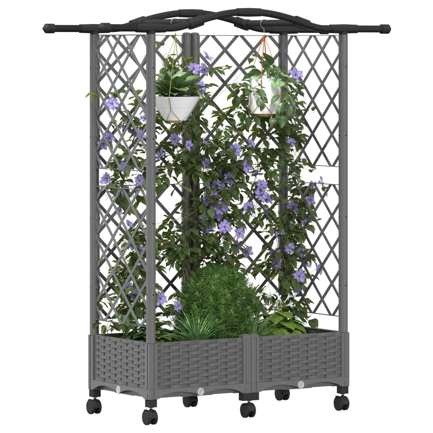 vidaXL Raised Bed with Trellis and Roof Light Grey 124 x 40 x 129 cm