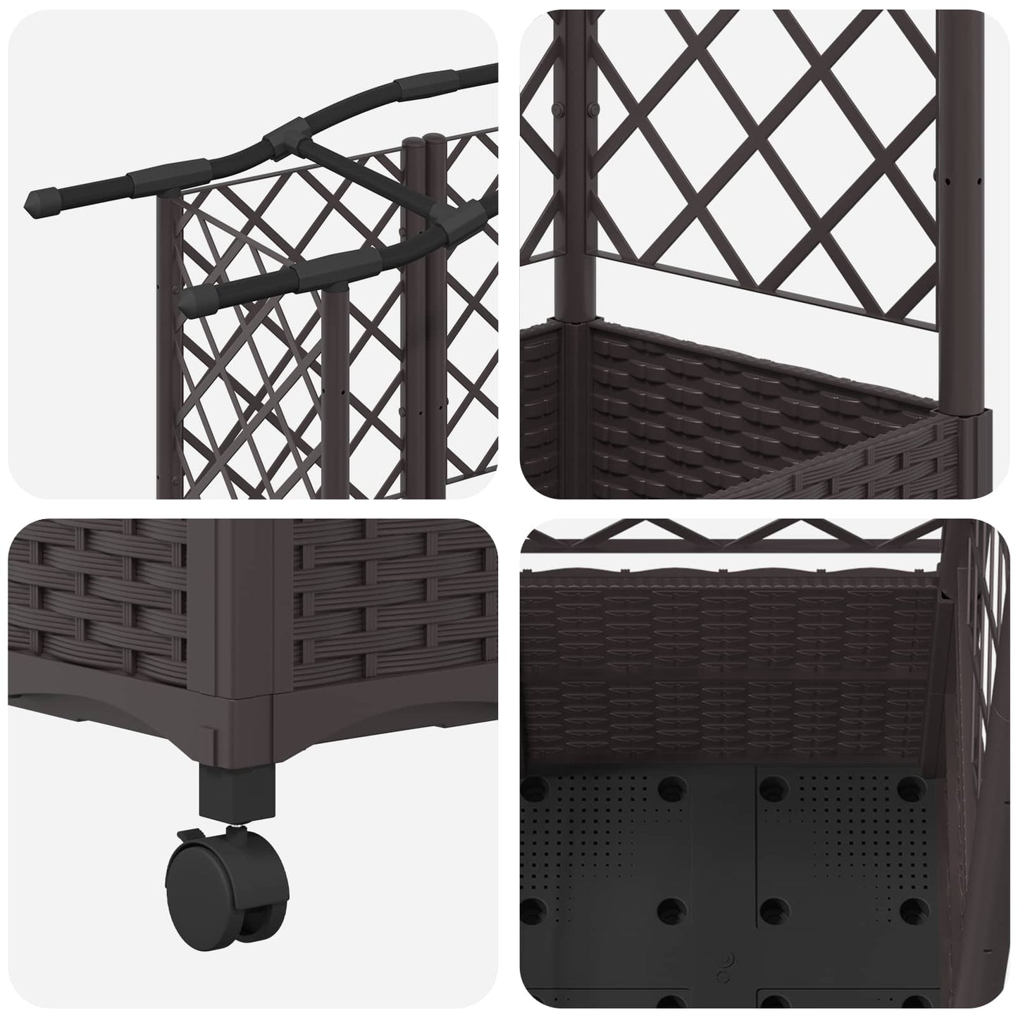 vidaXL Raised Bed with Trellis and Roof Brown 122 x 40 x 144 cm PP