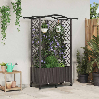 vidaXL Raised Bed with Trellis and Roof Brown 122 x 40 x 144 cm PP