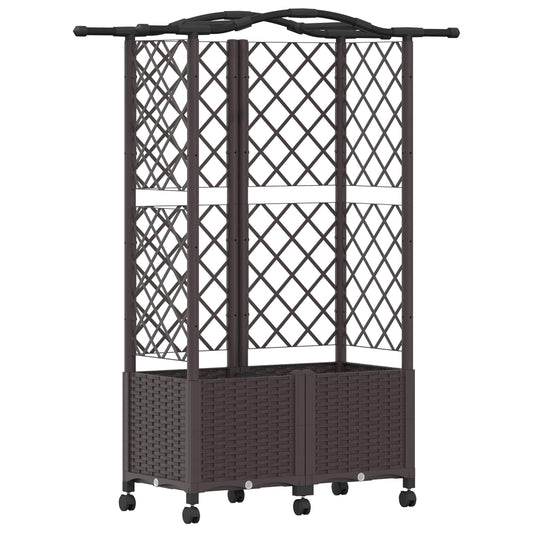 vidaXL Raised Bed with Trellis and Roof Brown 122 x 40 x 144 cm PP