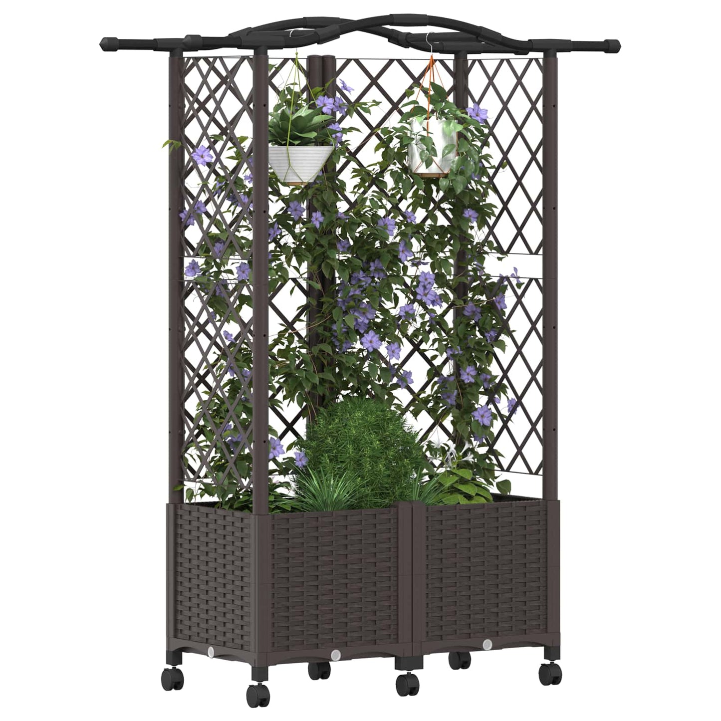 vidaXL Raised Bed with Trellis and Roof Brown 122 x 40 x 144 cm PP