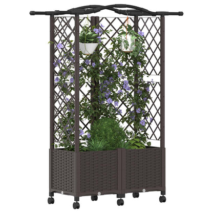 vidaXL Raised Bed with Trellis and Roof Brown 122 x 40 x 144 cm PP