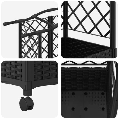 vidaXL Raised Bed with Trellis and Roof Black 122 x 40 x 144 cm PP
