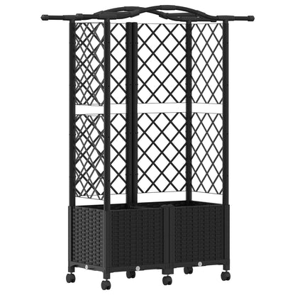 vidaXL Raised Bed with Trellis and Roof Black 122 x 40 x 144 cm PP