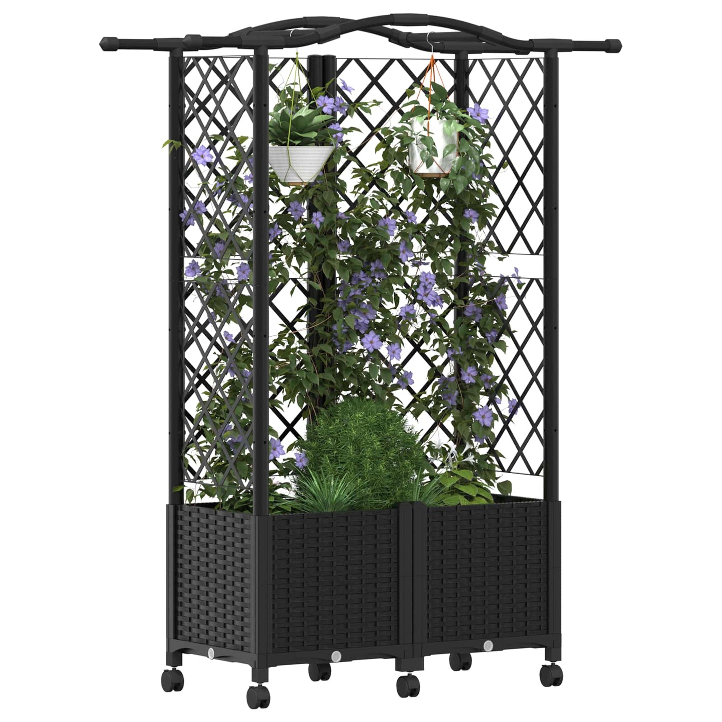 vidaXL Raised Bed with Trellis and Roof Black 122 x 40 x 144 cm PP